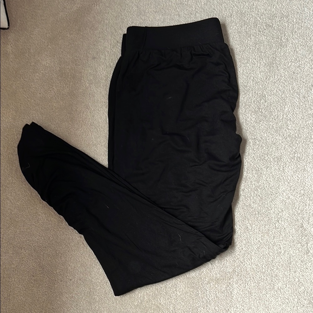 Michael Lauren Black Track Pants with Smooth Fabric and Ruching on Seams
